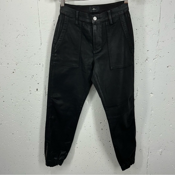 7 for All Mankind size 25 Coated Black Darted Boyfriend Jogger Jeans - Picture 2 of 14